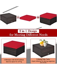 5PCS Patio Rattan Furniture Set Sectional Conversation Set Ottoman Table