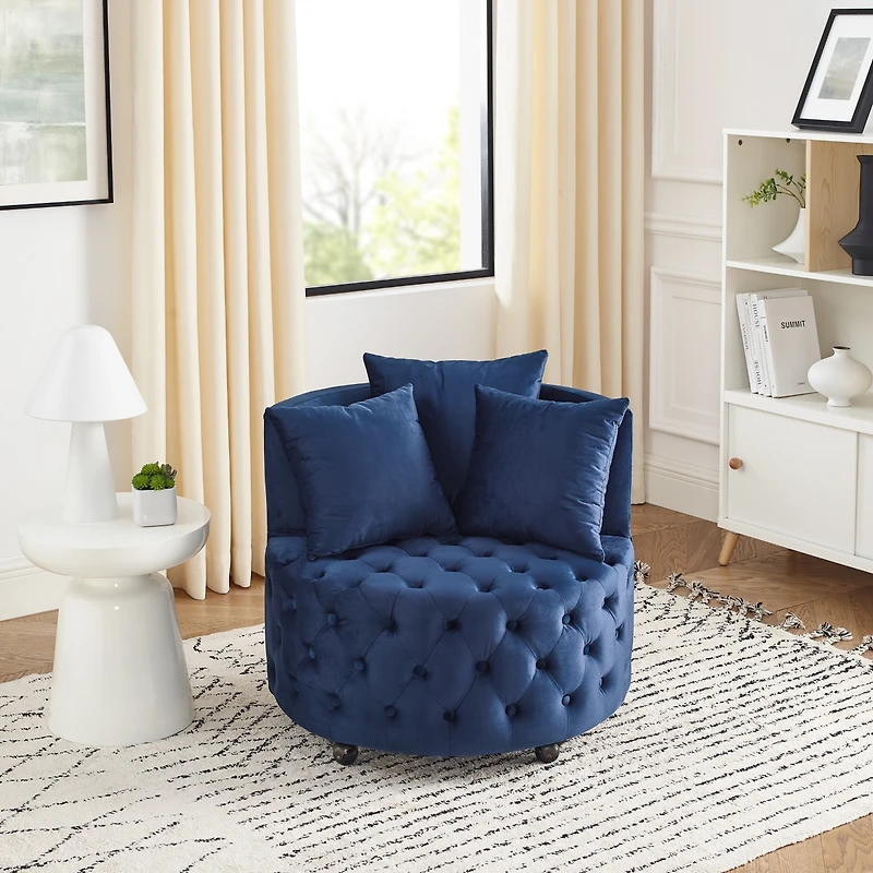 Streamdale Plush Velvet Swivel Accent Chair with Tufted Cushion and Caster Wheels