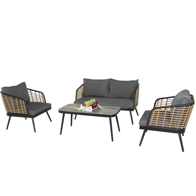 Streamdale Exquisite Hand-woven Rattan Patio Furniture with Glass Tabletop