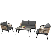 Streamdale Exquisite Hand-woven Rattan Patio Furniture with Glass Tabletop