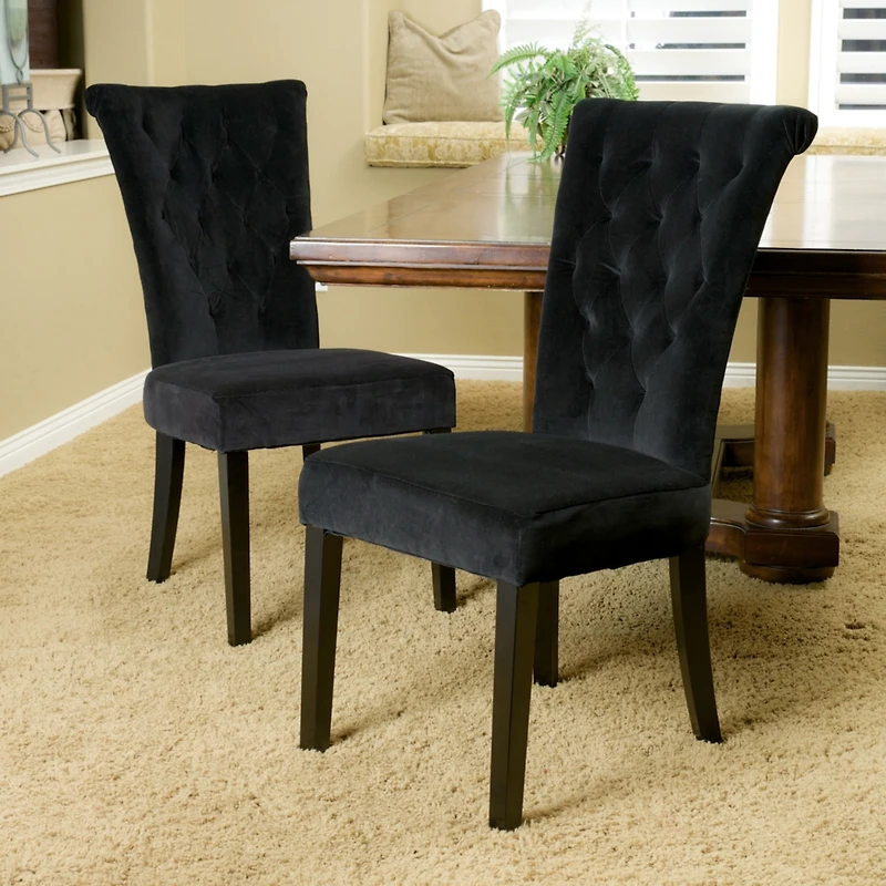 Simplie Fun Elegant Tufted Flared Black Velvet Dining Chairs (Set of 2)