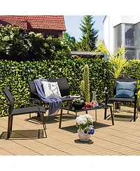 Slickblue 4 Pieces Patio Furniture Set with Armrest Loveseat Sofas and Glass Table Deck