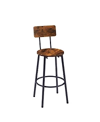 Streamdale Furniture Round Barstool Set With Shelves, Stool With Backrest Rustic Brown, 23.6" Dia X 35.4"