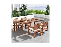 Slickblue Set of 2 Patio Solid Wood Dining Chairs with Cushions and Slatted Seat