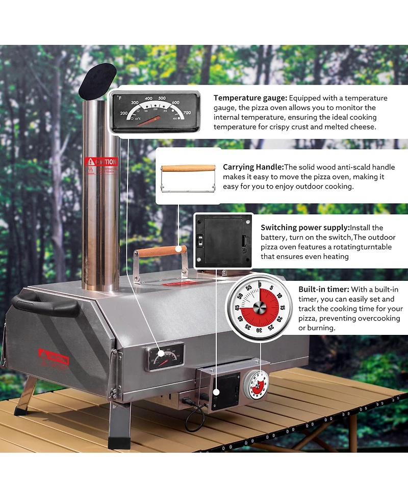Streamdale 12" Rotatable Outdoor Pizza Oven - Portable and Stainless