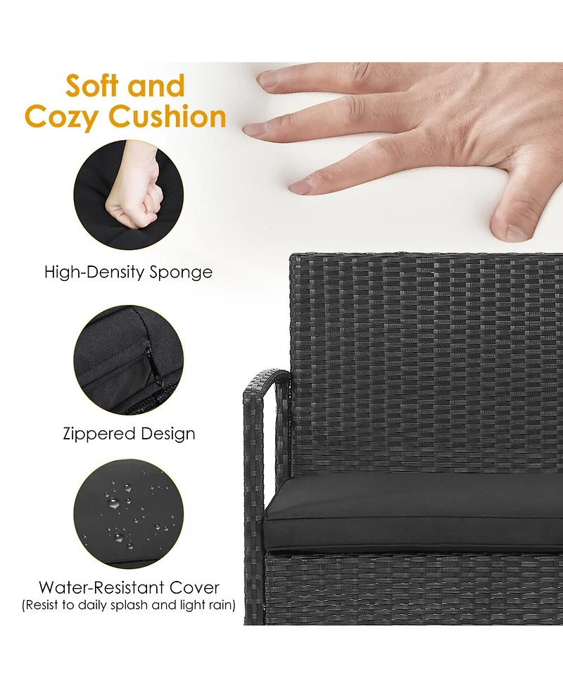 Costway 8PCS Patio Rattan Furniture Set Cushioned Chair Wooden Tabletop