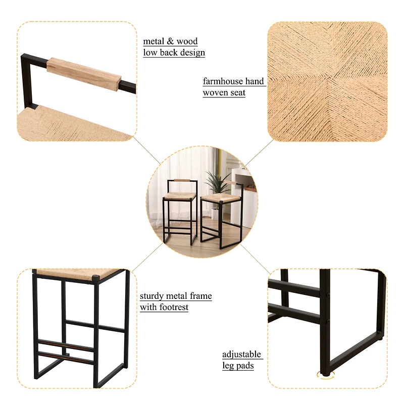 Streamdale Furniture 2 Paper Rope Bar Stools with Back