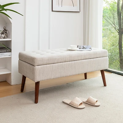 Streamdale Tufted Beige Storage Ottoman Bench with Safe Lift Top