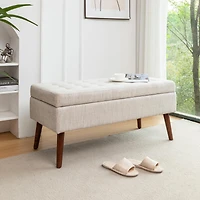 Streamdale Tufted Beige Storage Ottoman Bench with Safe Lift Top