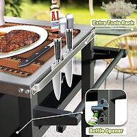 Rust-Proof Outdoor Grill Table with Extra Tool Hooks and Wheels