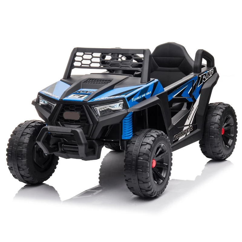 Streamdale Cool Black and Blue Kids Ride-On Mini Utv with Built-In Songs
