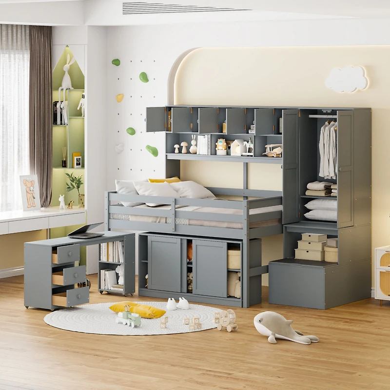 Streamdale Wooden Loft Bed with Storage and Desk