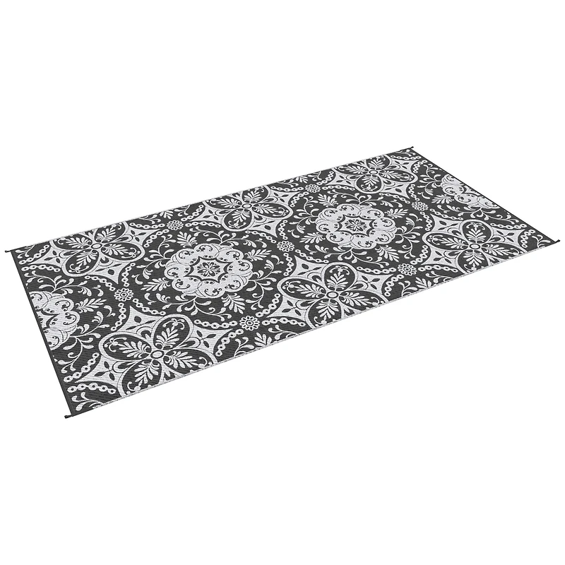 Outsunny Reversible Outdoor Rug with Carry Bag 9' x 18' Gray & White Flower
