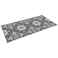 Outsunny Reversible Outdoor Rug with Carry Bag 9' x 18' Gray & White Flower