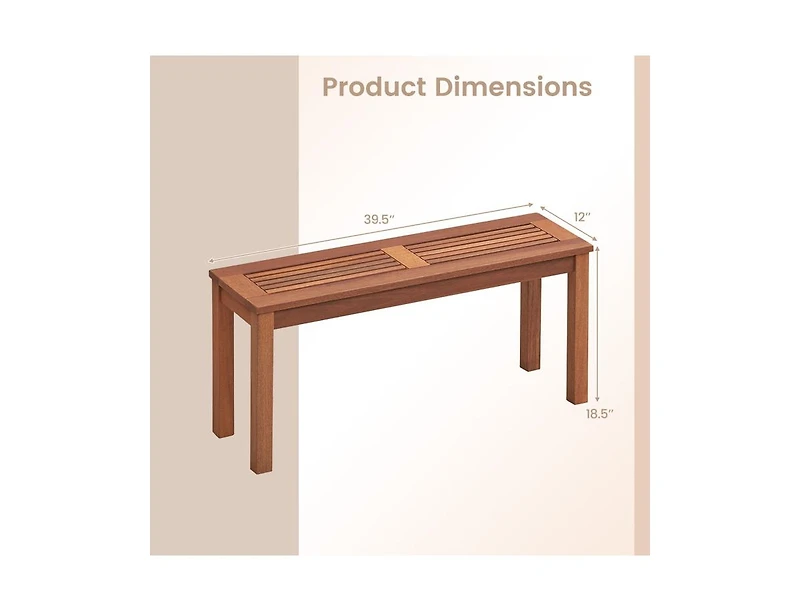 Slickblue 2-Seater Patio Backless Dining Bench with Breathable Slatted Seat