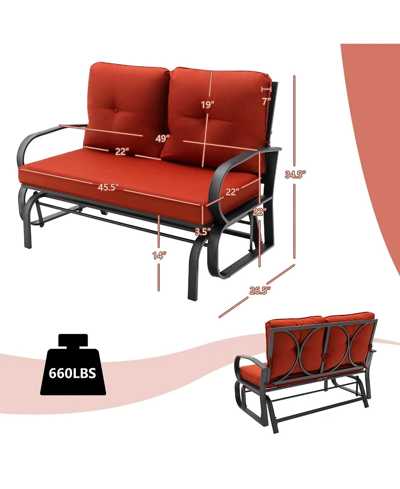 Slickblue Patio 2-Person Glider Bench Rocking Loveseat with Cushioned Armrest