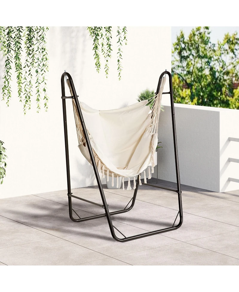 Outsunny Hammock Chair w/ Metal Stand, Swing Side Pocket