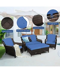 Costway 5PCS Patio Rattan Furniture Set Loveseat Sofa Ottoman