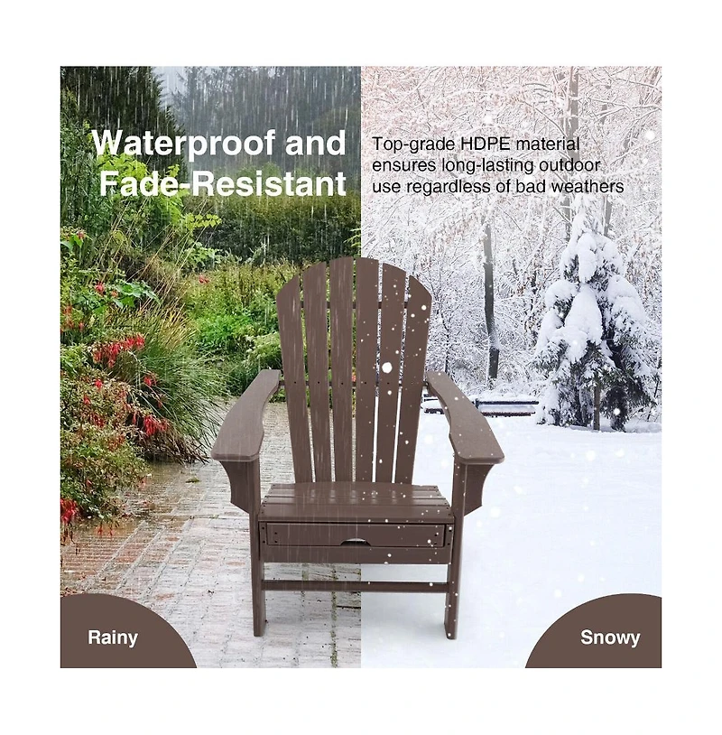 Slickblue Patio Hdpe Adirondack Chair with Retractable Ottoman