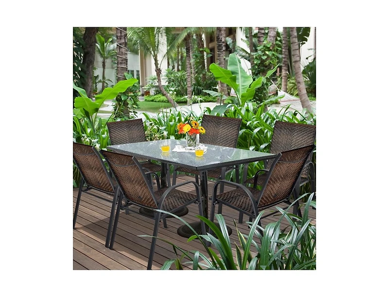 Slickblue Set of 6 Outdoor Pe Wicker Stackable Chairs with Sturdy Steel Frame