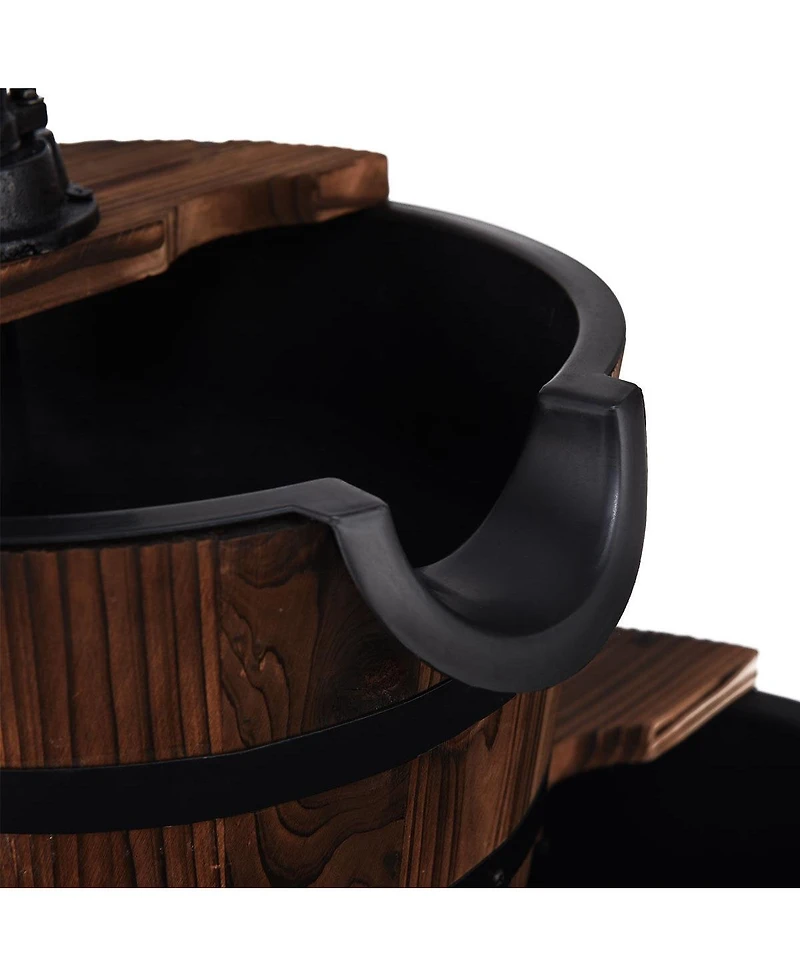 Slickblue 2-Tiers Outdoor Wooden Barrel Waterfall Fountain with Pump