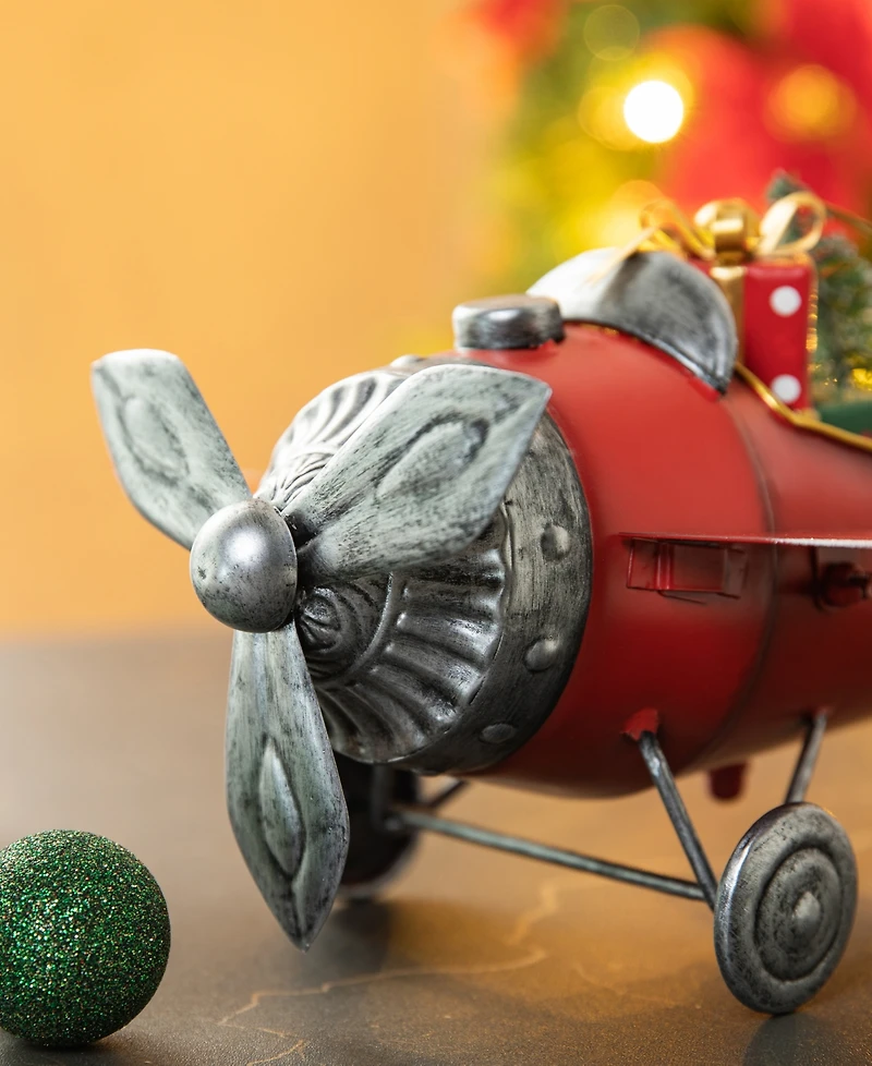 Glitzhome 14 L Christmas Metal Airplane with Gifts Table Decor