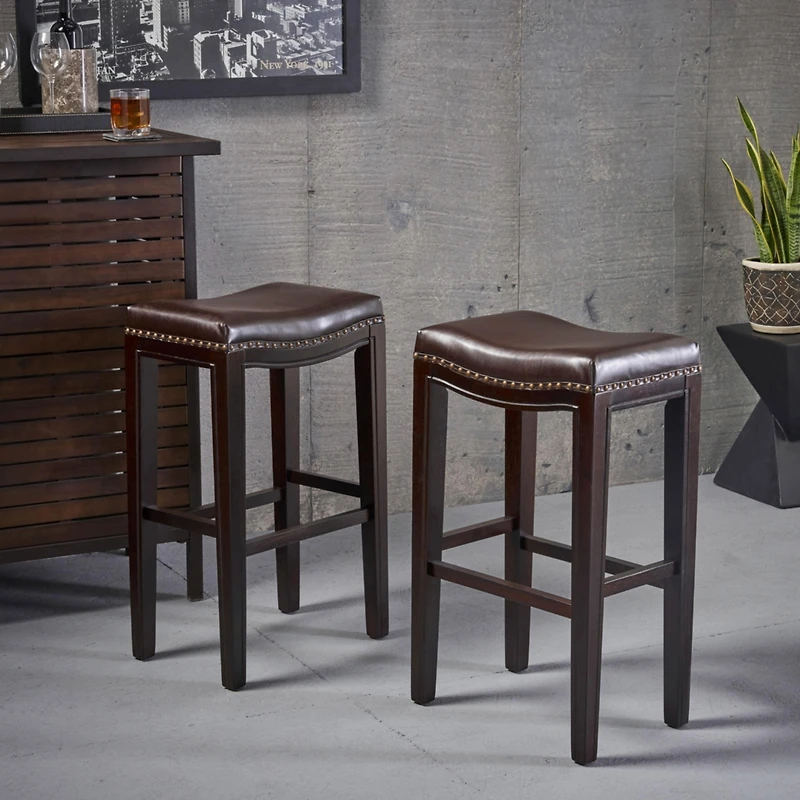 Streamdale Modern Backless Bonded Leather and Rubberwood Barstool (Set of 2)
