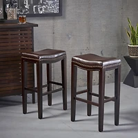 Streamdale Modern Backless Bonded Leather and Rubberwood Barstool (Set of 2)