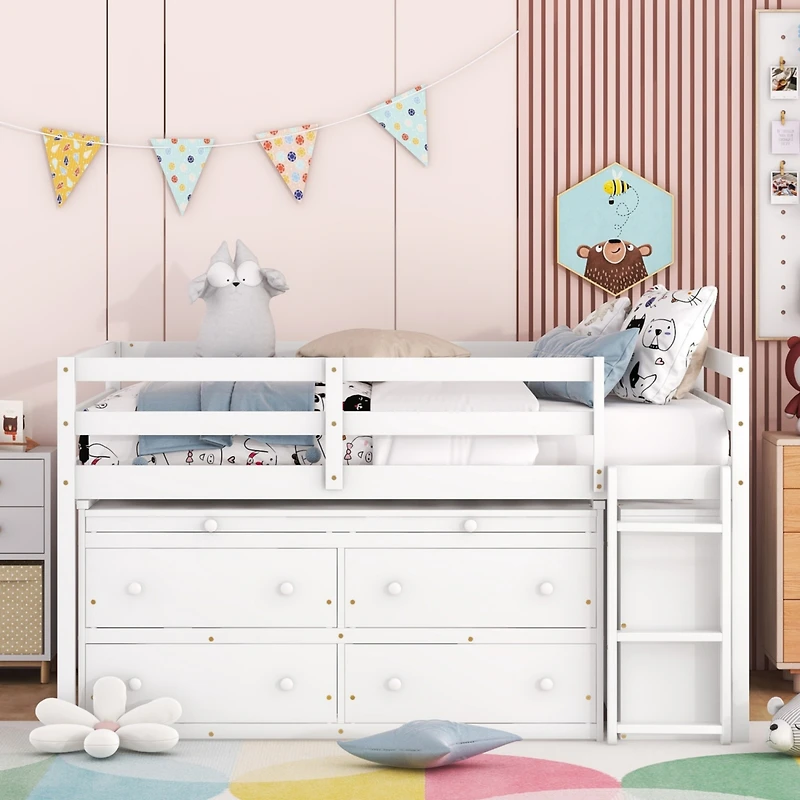 Streamdale White Loft Bed with Desk and Drawers