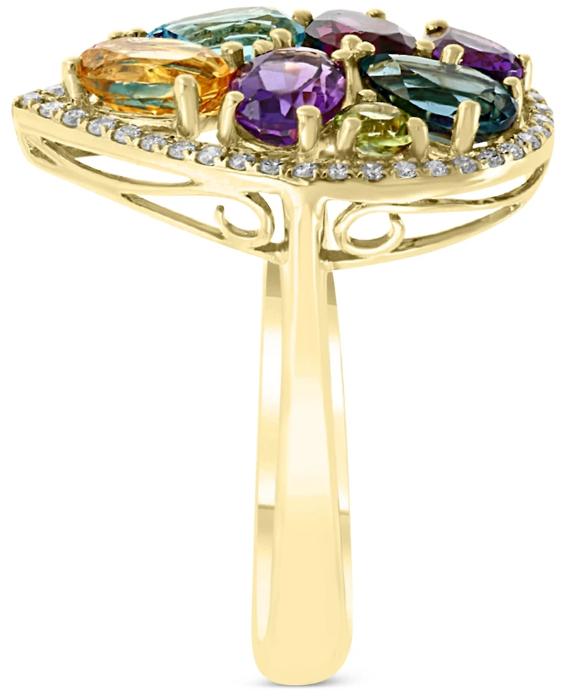 Effy Multi-Gemstone (3-1/4 ct. t.w.) & Diamond (1/6 ct. t.w.) Pear Halo Statement Ring in 14k Gold