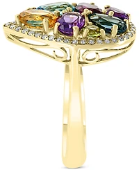Effy Multi-Gemstone (3-1/4 ct. t.w.) & Diamond (1/6 ct. t.w.) Pear Halo Statement Ring in 14k Gold