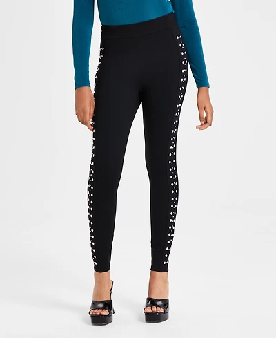 Bar Iii Women's Three-Row Studded Ponte-Knit Leggings, Created for Macy's