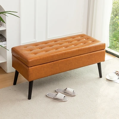 Tufted Beige Storage Bench with Spacious Hidden Compartment