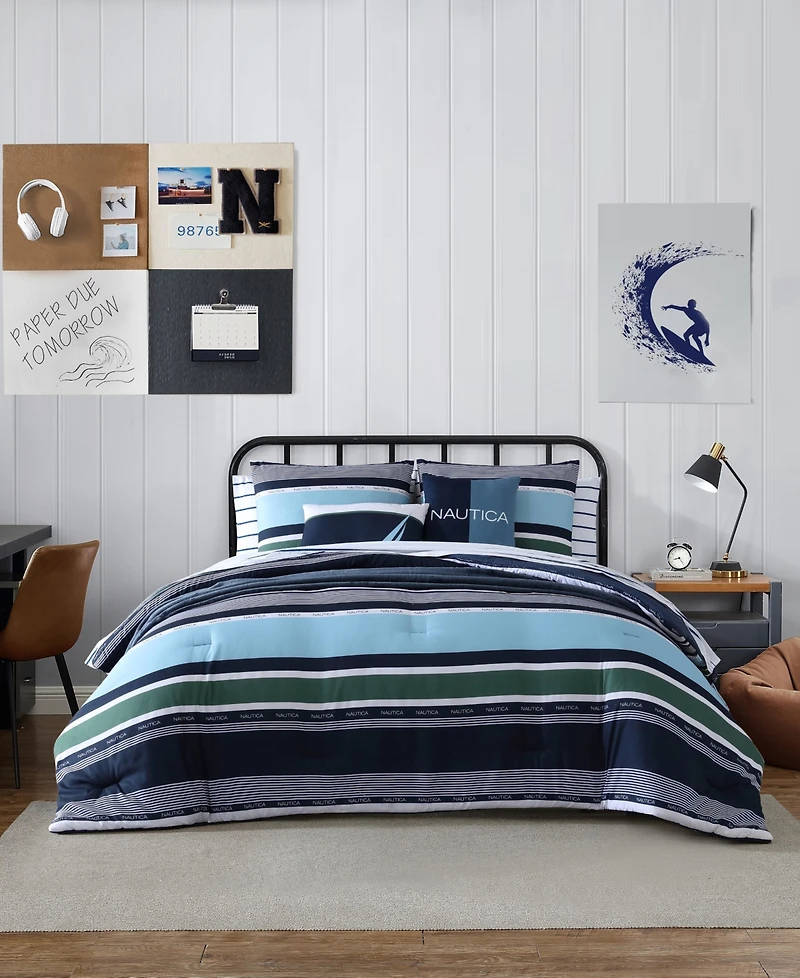 Closeout! Nautica Elliot Stripe 5 Piece Comforter Set, King