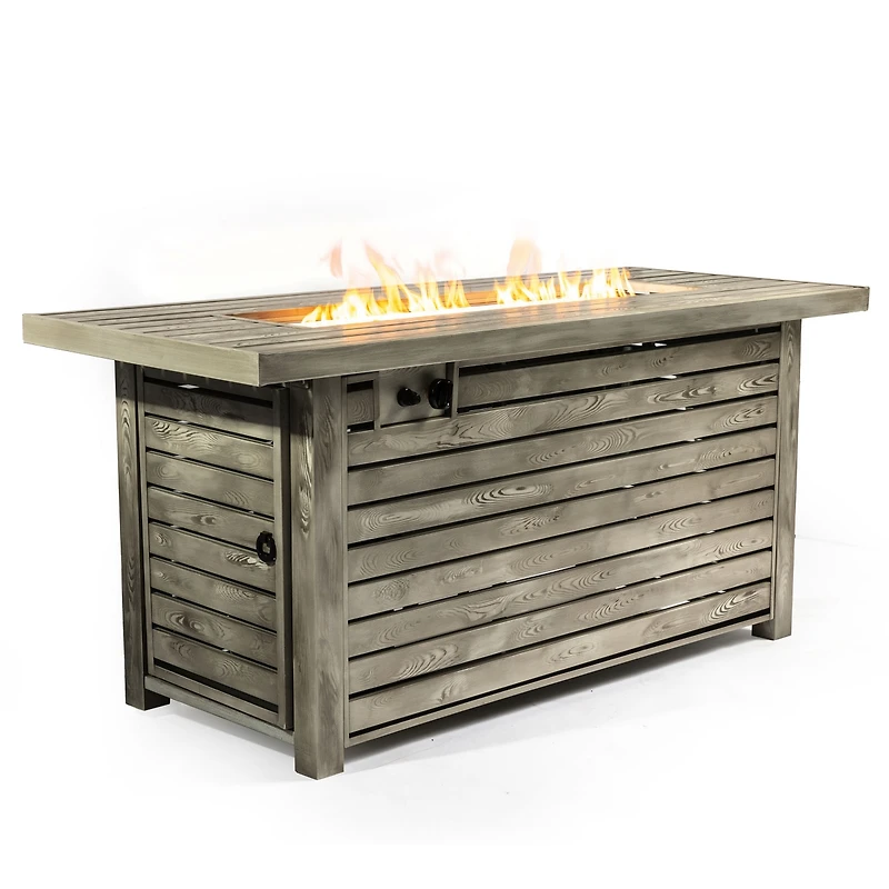 Streamdale 54inch Outdoor Fire Table Steel Fire Pit Table with Wood Grain Surface