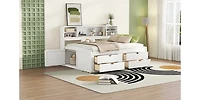 Simplie Fun Full Size Wood Daybed with 2 Bedside Cabinets, Upper Shelves and 4 Drawers, White