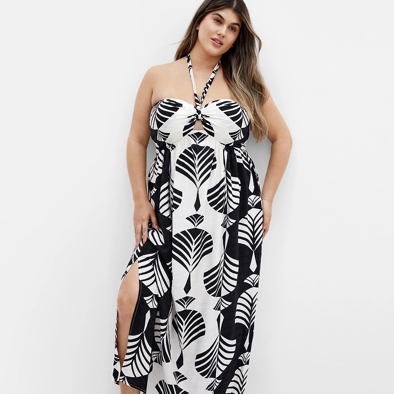 City Chic Plus Peta Border Print Maxi Dress