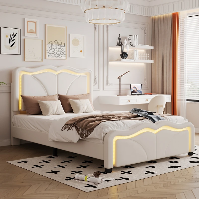 Streamdale Twin Platform Bed with Led Lights and Adjustable Headboard