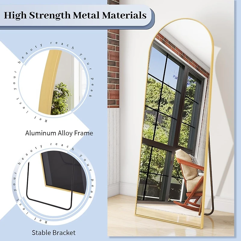 Homlux 64"x21" Arched Full-Length Mirror with Gold Aluminum Alloy Frame, Rounded Corners, Standing, Hanging, Leaning