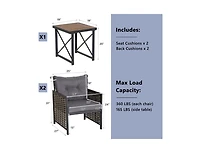 Slickblue 3 Piece Patio Rattan Furniture Set with Acacia Wood Tabletop