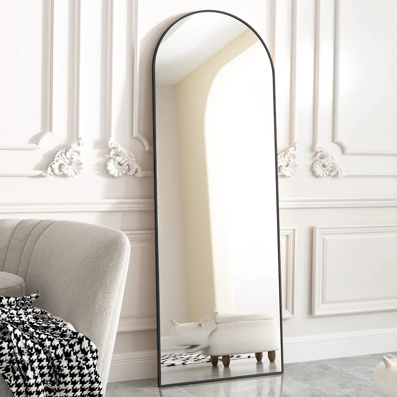 Homlux 21"x64" Arched Full Length Mirror with Black Aluminum Frame, Free Standing, Leaning, Wall Mounted