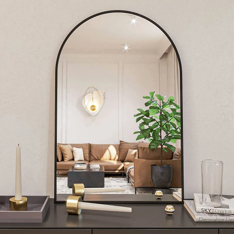 Homlux Arched Wall Mounted Mirror 20"x30" in Black