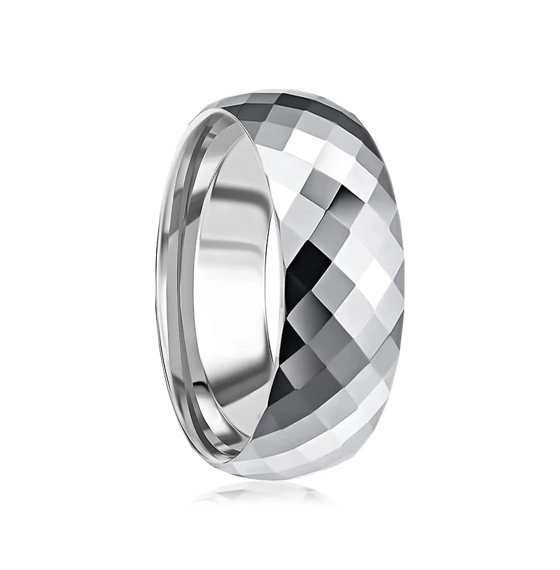 Metallo High Polished Diamond-Cut Faceted Tungsten Ring
