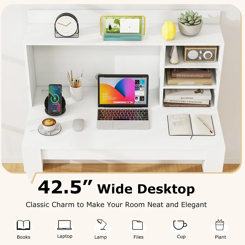 Gymax Home Office Computer Desk Study Table Writing Workstation Hutch Cable Hole White