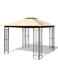 Slickblue 10 x 10 Feet L-Shaped Patio Canopy Gazebo Outdoor 2-Tier Steel Tent-Beige