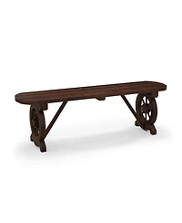 Slickblue Patio Rustic Wood Bench with Wagon Wheel Base