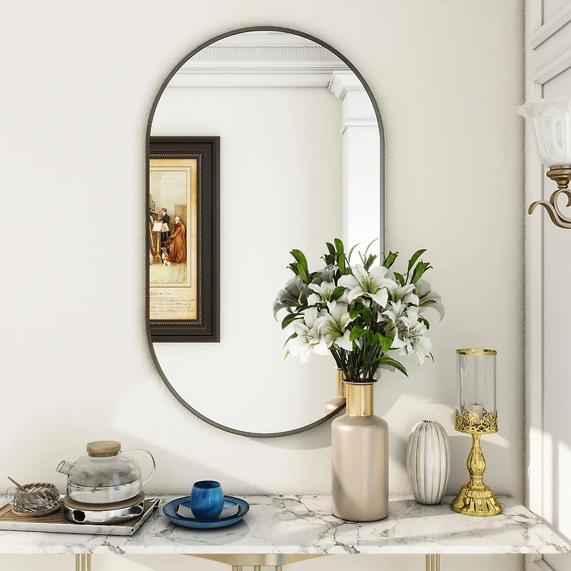 Homlux Oval Wall Mounted Mirror 20"x36" in Black