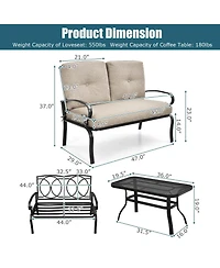 Slickblue 2 Pieces Patio Loveseat Bench Table Furniture Set with Cushioned Chair