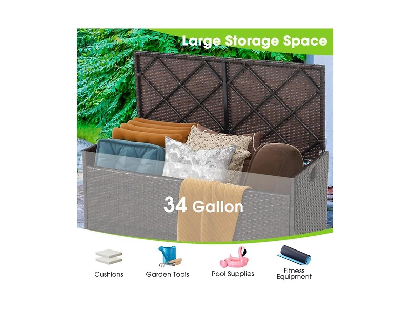 Slickblue 34 Gallon Patio Storage Bench with Seat Cushion and Zippered Liner