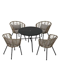 Mondawe 5 Piece Metal Outdoor Seating Set Wicker Rattan Dining Set with Gray Cushion for Backyard